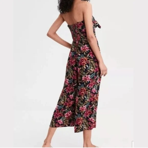 American Eagle jumpsuit wide leg tie front strapless tropical print size XS - Picture 2 of 16